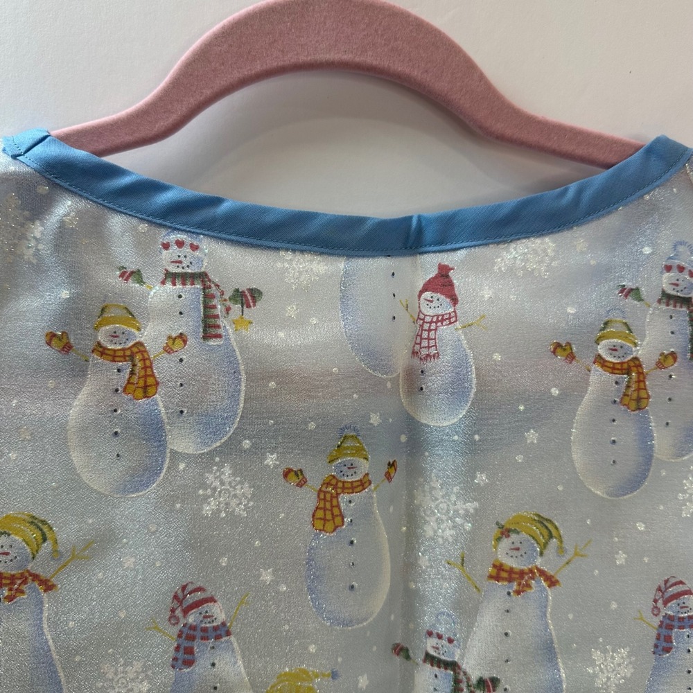 Handmade Christmas Snowman Tabard Apron Bl Glitter Holiday Smock Side Tie Pocket - Picture 8 of 9